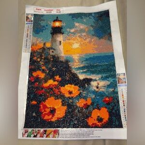 Lighthouse Sunset Diamond Painting Kit. 30 x 40.  Finished by a cancer survivor